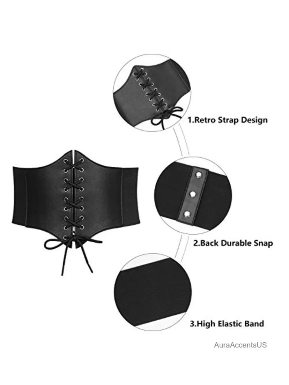 Black Lace-Up Cinch Corset Elastic Waist Belt